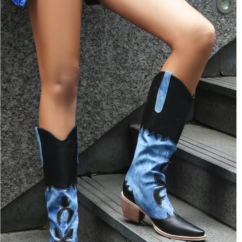 Black and Light Blue Western Cowgirl Boots